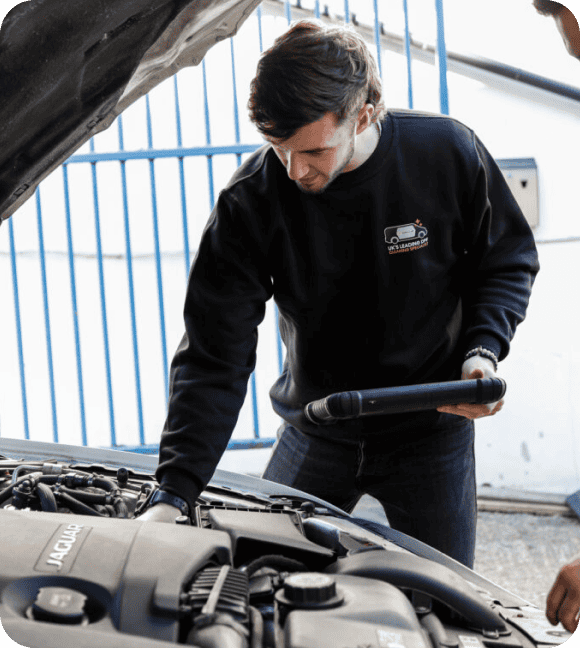 Technician checking DPF diagnostic results
